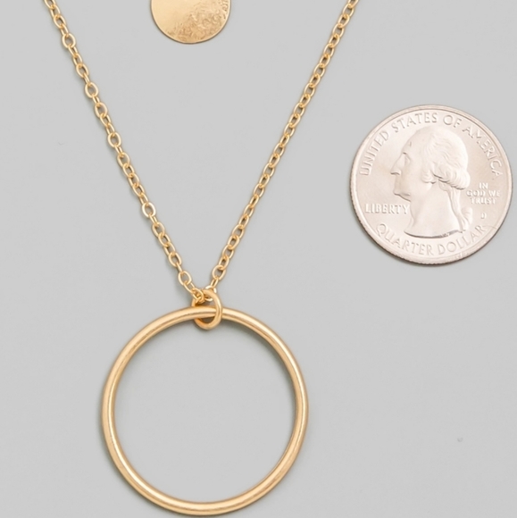 Layered Chain Circle Pendant Necklace - Picture 2 of 2